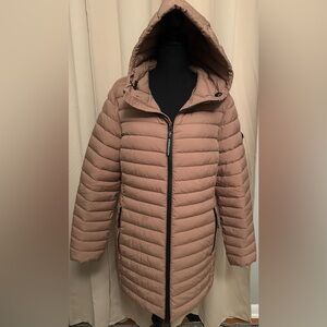 BCBGMaxAzria Womens Feather Free Eco-Friendly Fill Puffer Jacket Camel Tan LARGE